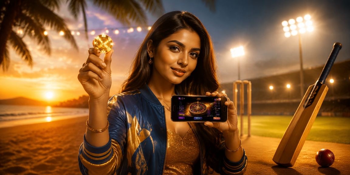 Scenic Goa beach with cricket fans betting online